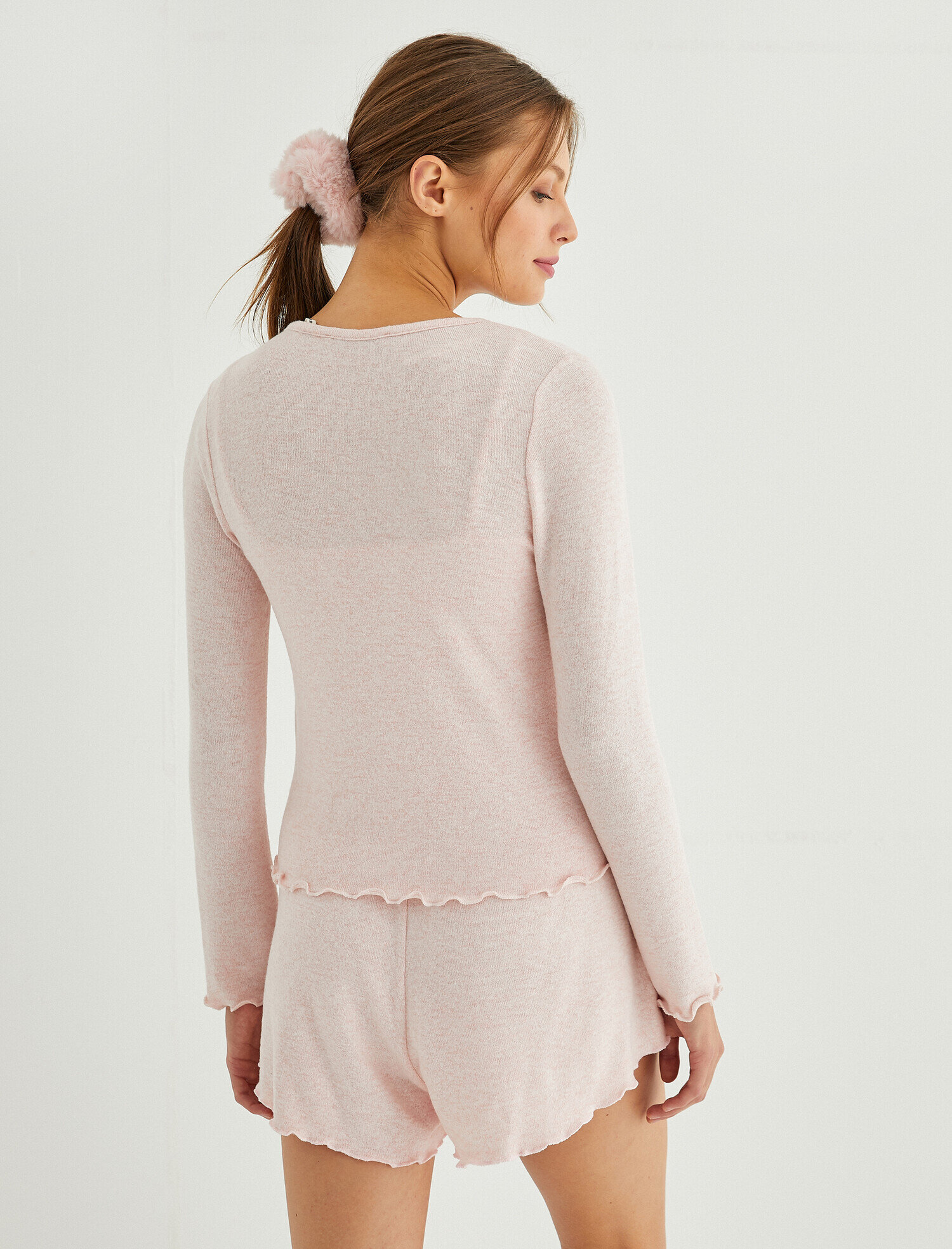   Fırfırlı Düğmeli Uzun Kollu Pijama Üstü