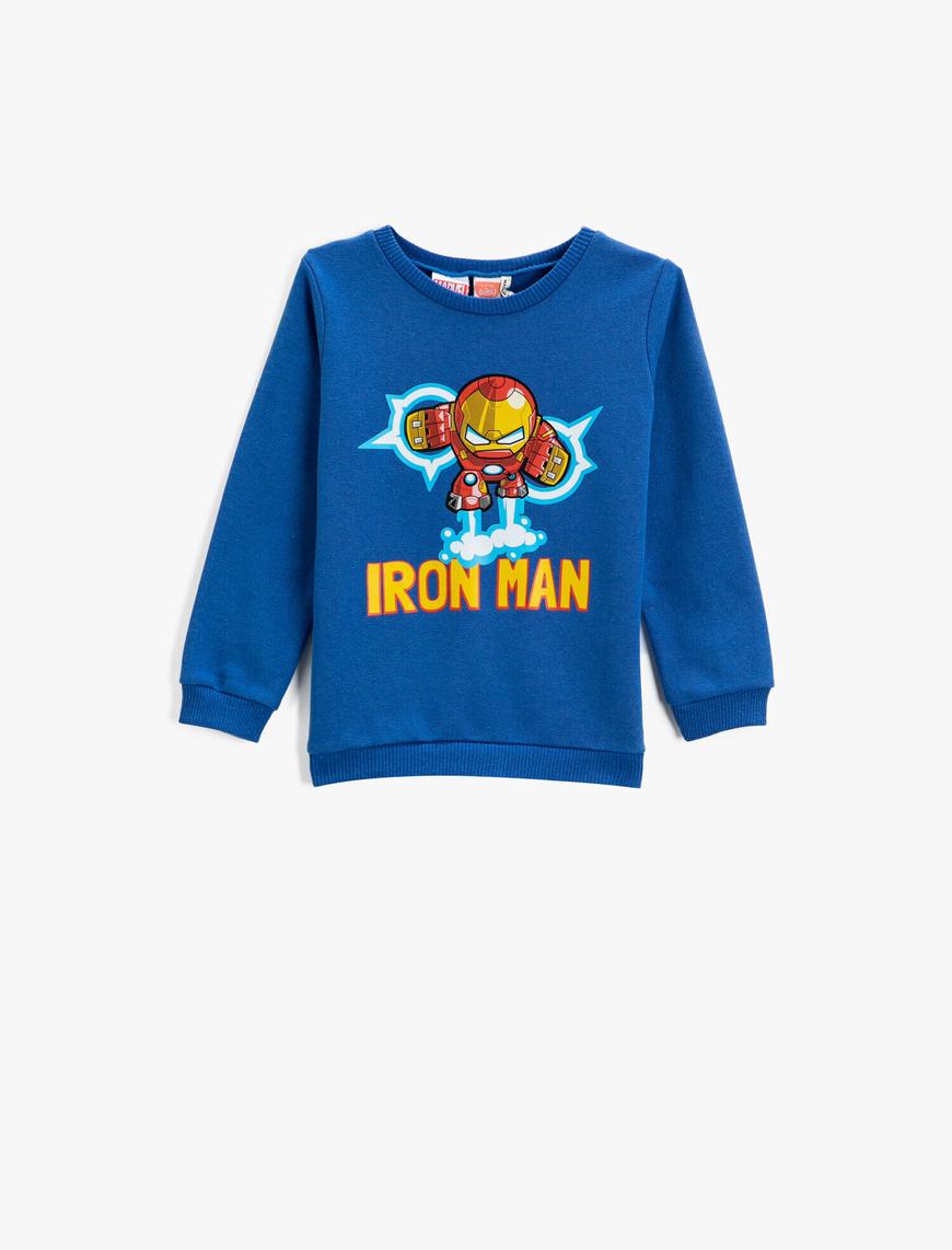  Erkek Bebek Iron Man Baskılı Sweatshirt Bisiklet Yaka Lisanslı