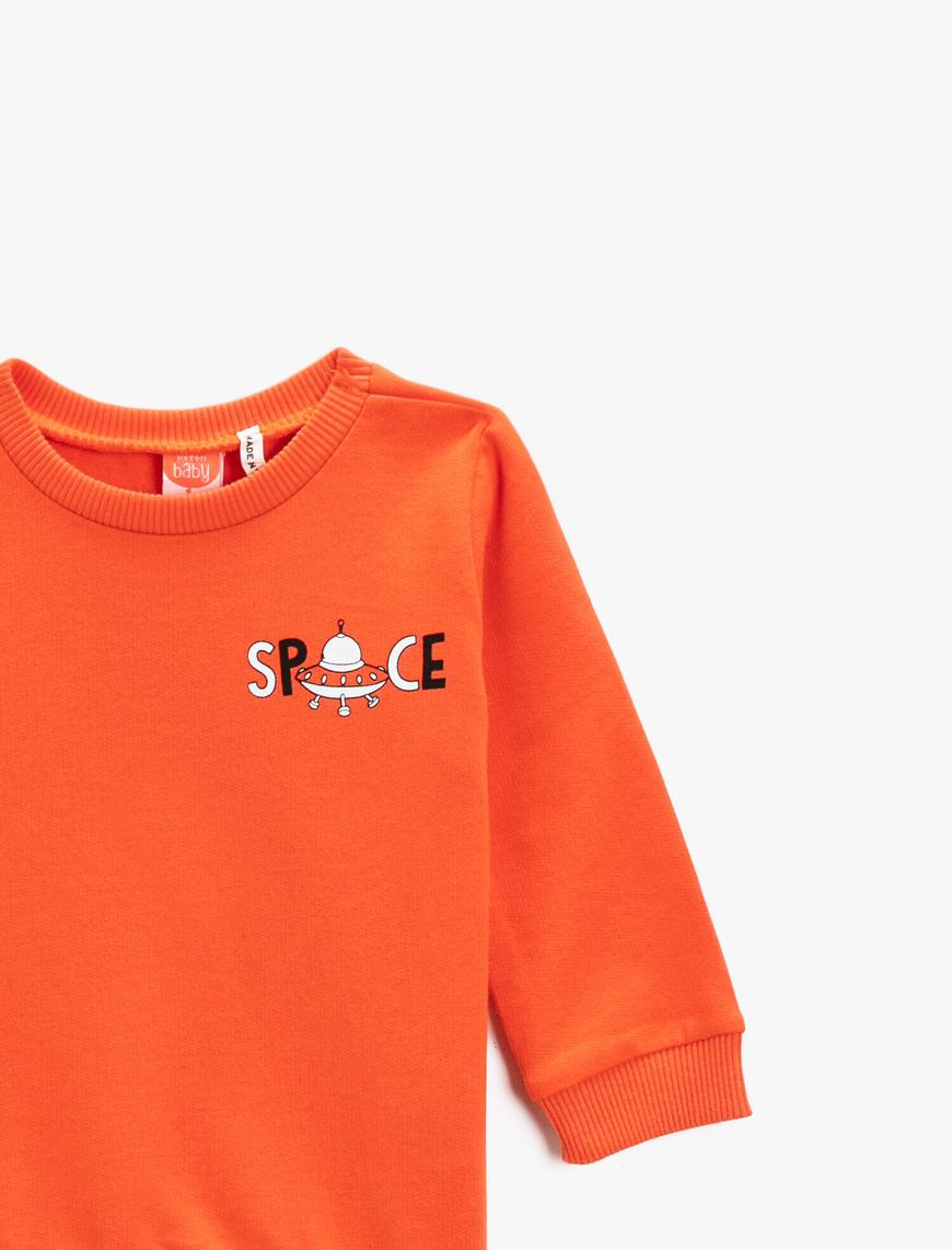  Erkek Bebek Baskılı Sweatshirt Bisiklet Yaka Pamuklu
