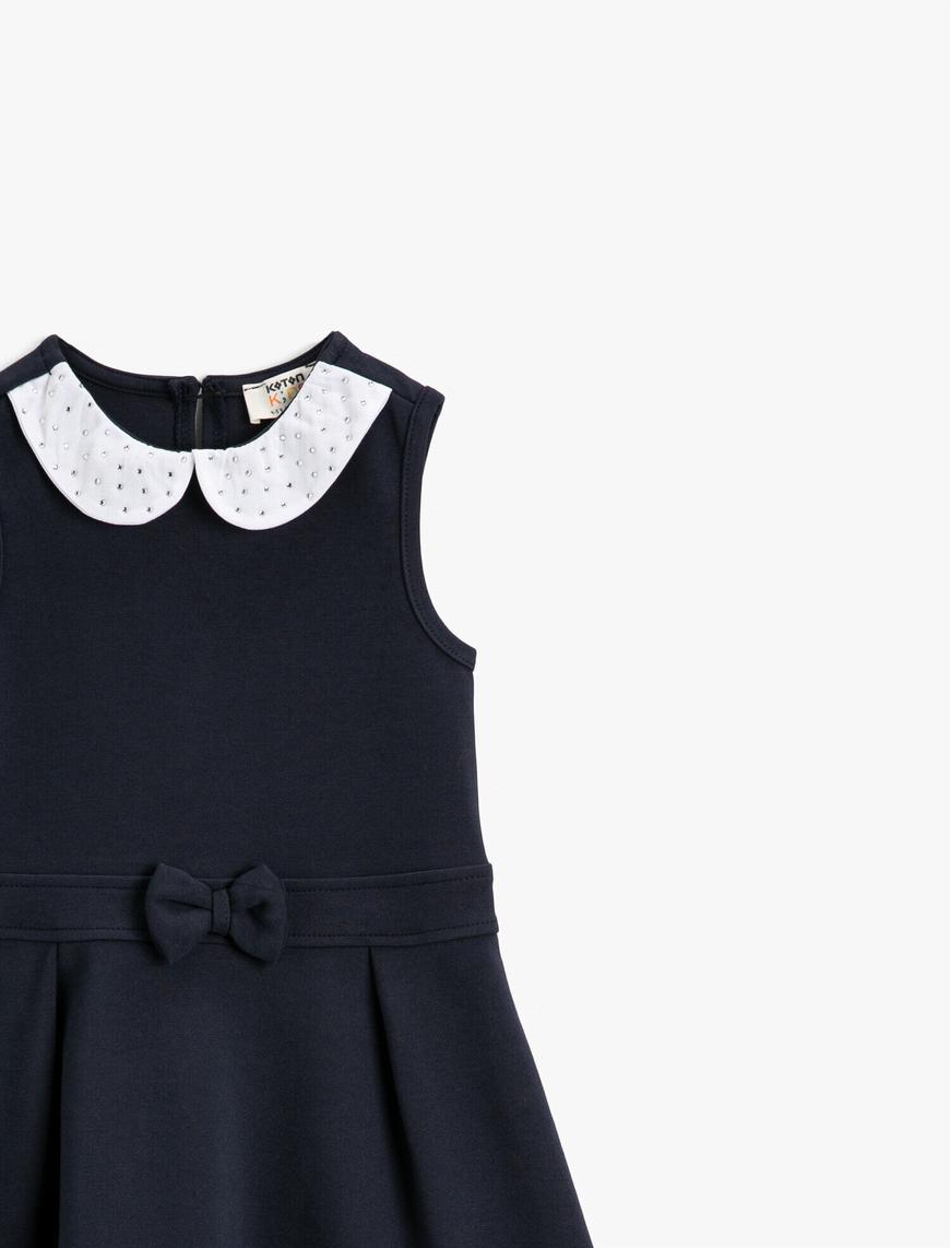  Kız Çocuk Bebe Yaka Çan Etekli Elbise Sıfır Kol Pamuklu