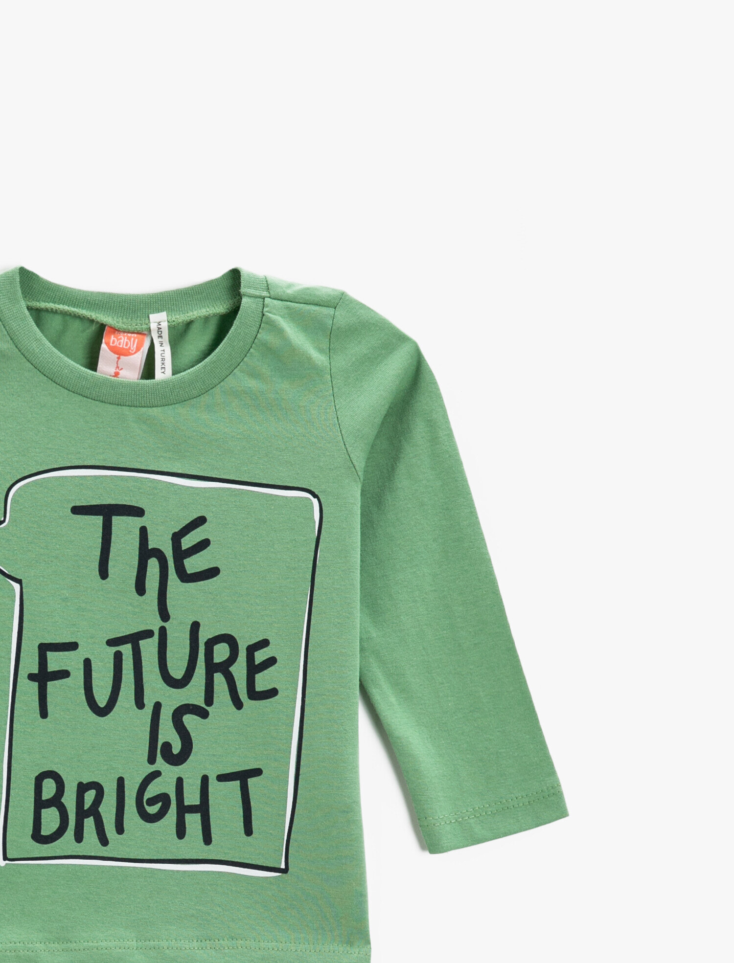  Erkek Bebek Yazı Baskılı Tişört Uzun Kollu Bisiklet Yaka Pamuklu