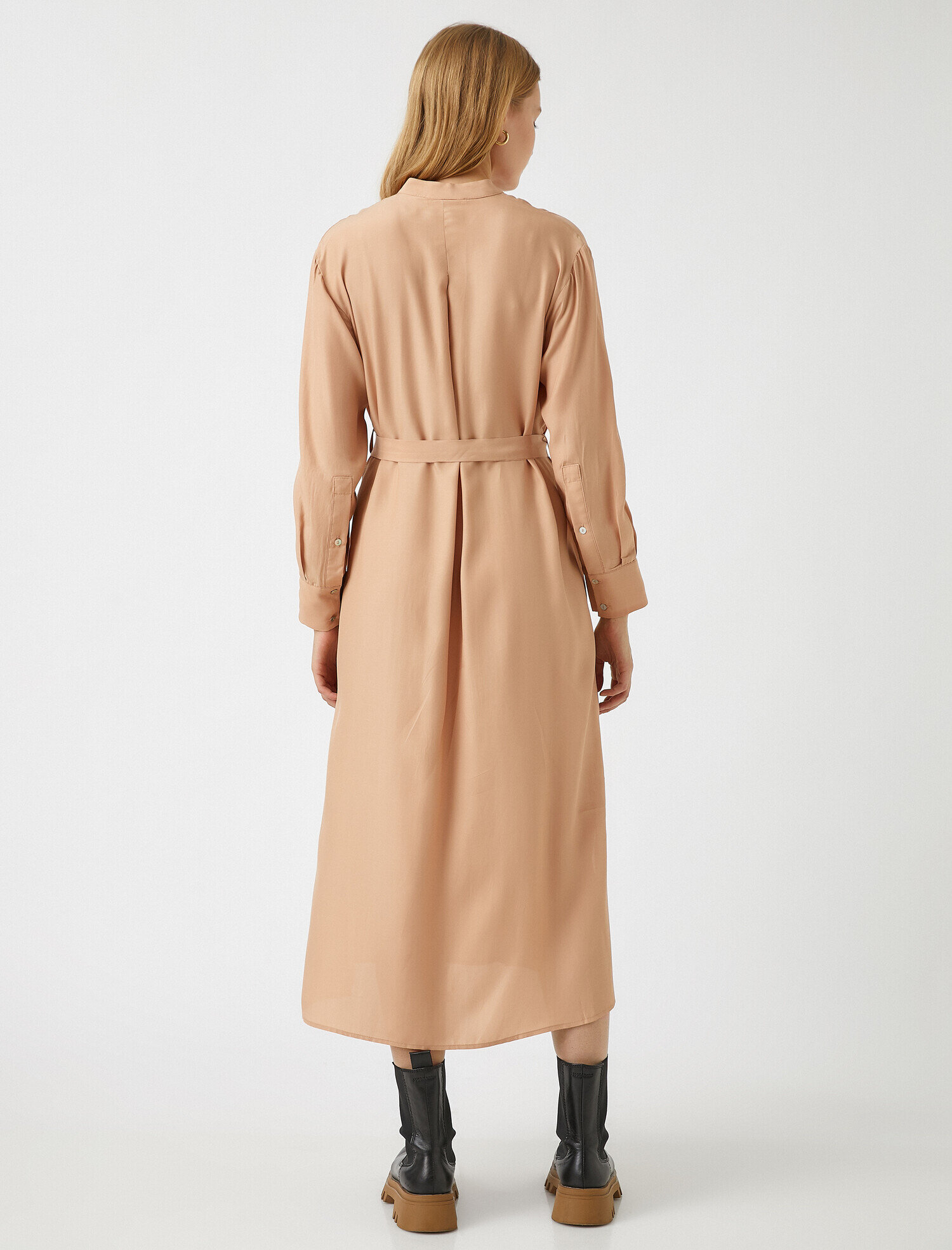   Beli Kuşaklı Midi Gömlek Elbise