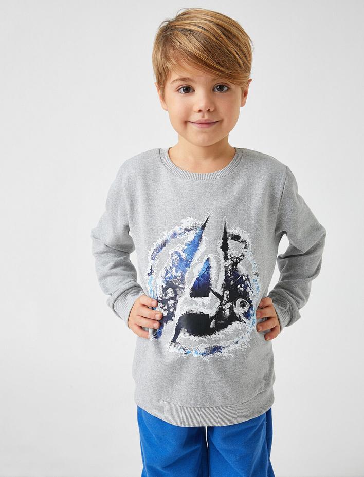 Erkek Çocuk Marvel Lisanslı Baskılı Sweatshirt Bisiklet Yaka