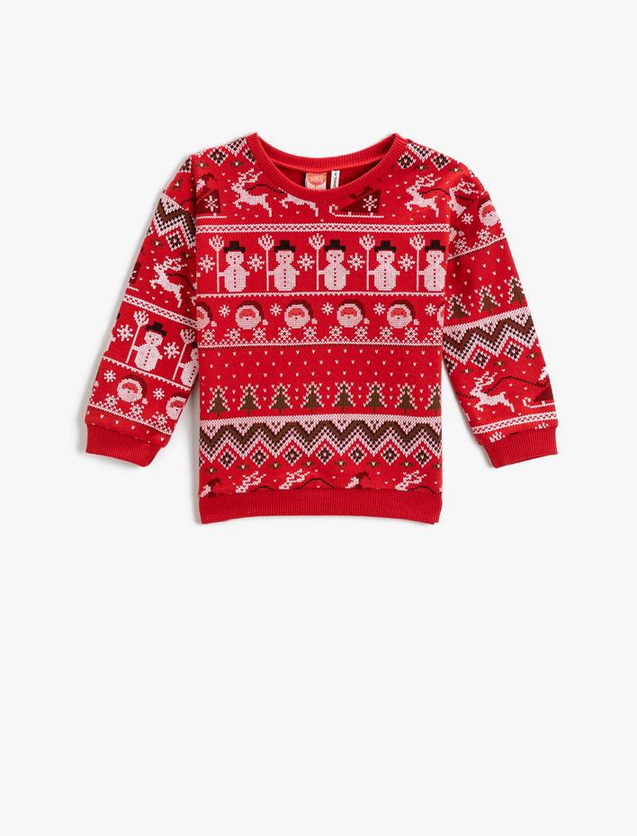 Erkek Bebek Yılbaşı Temalı Sweatshirt Bisiklet Yaka Pamuklu