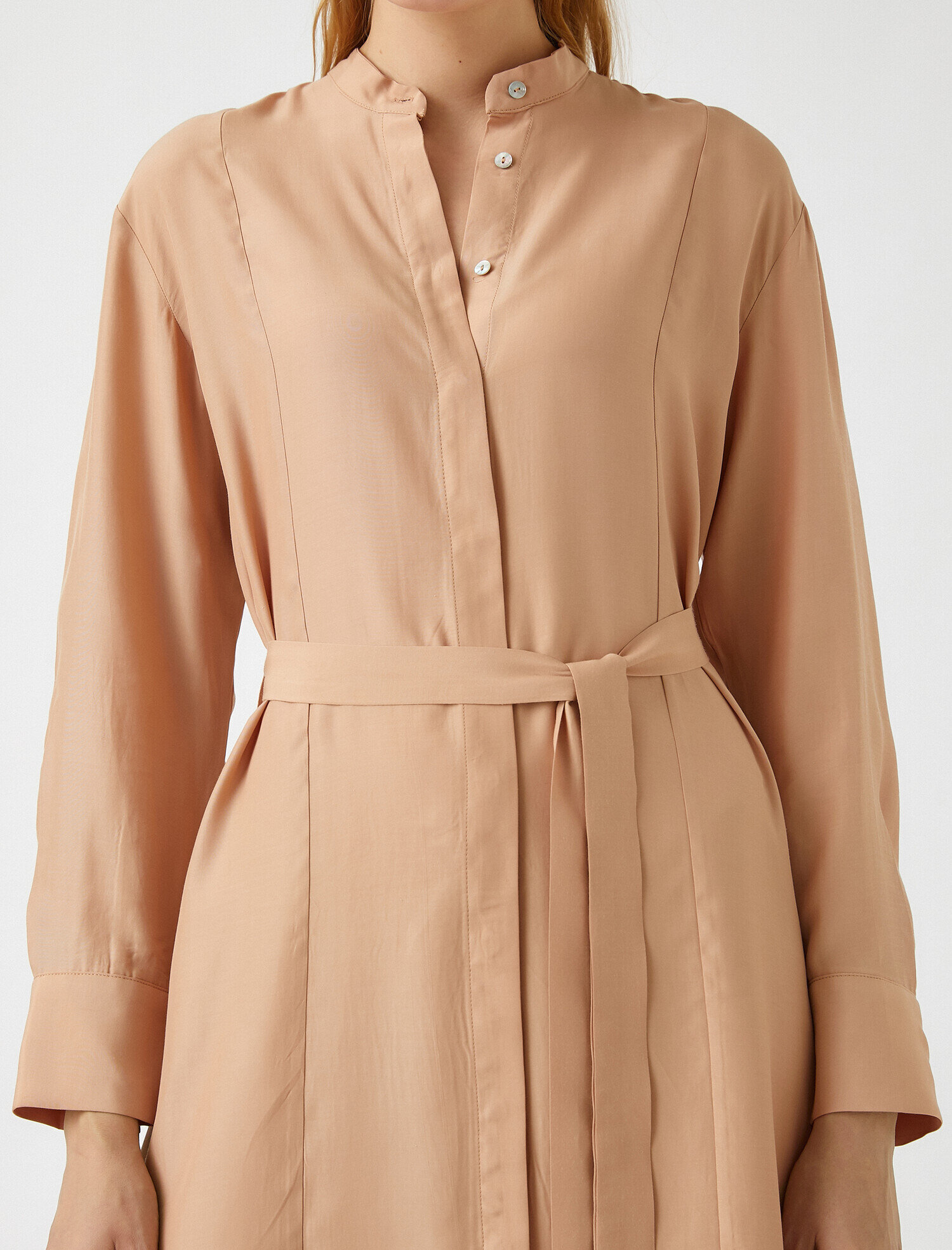   Beli Kuşaklı Midi Gömlek Elbise