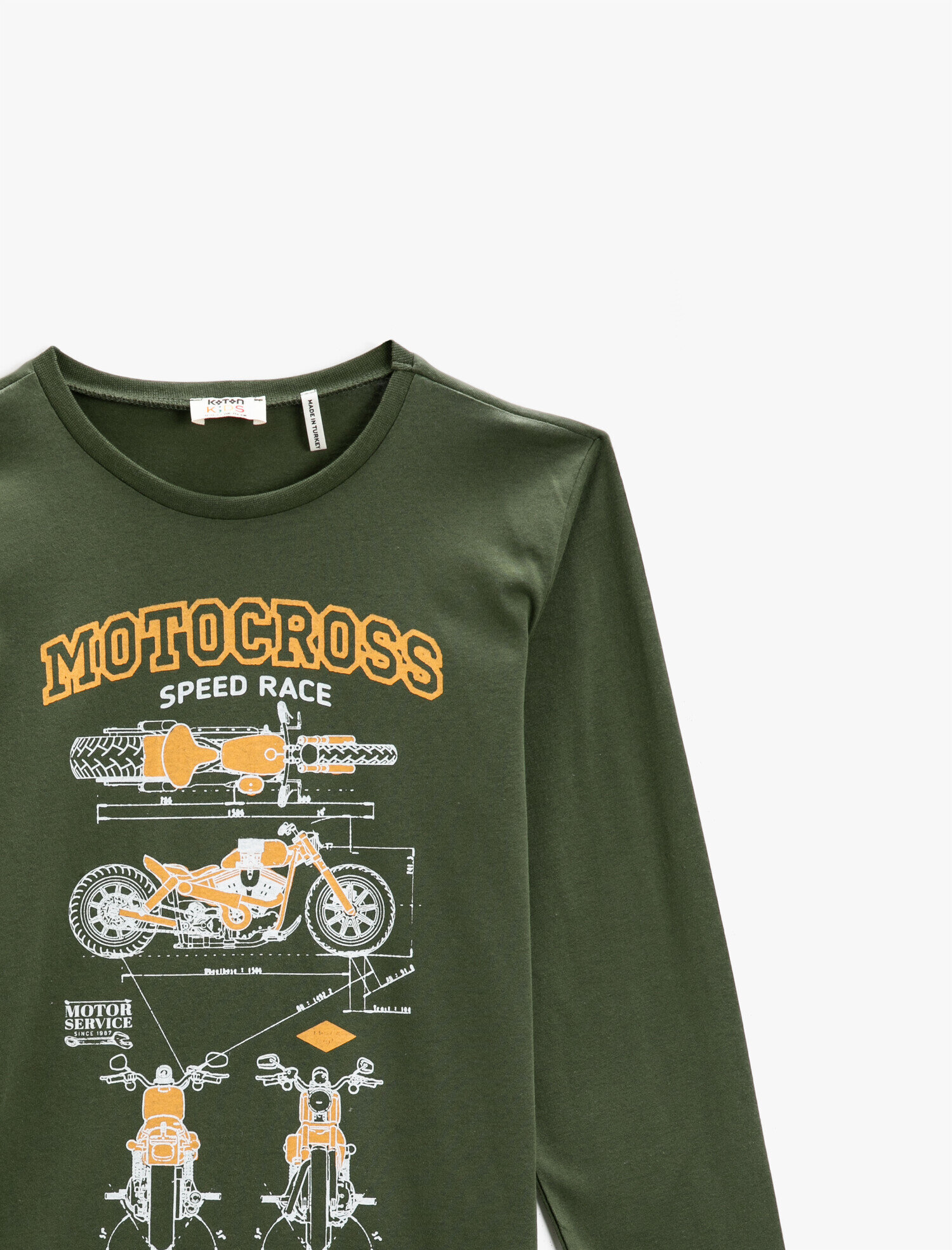  Erkek Çocuk Motosiklet Baskılı Uzun Kollu Tişört Bisiklet Yaka Pamuklu