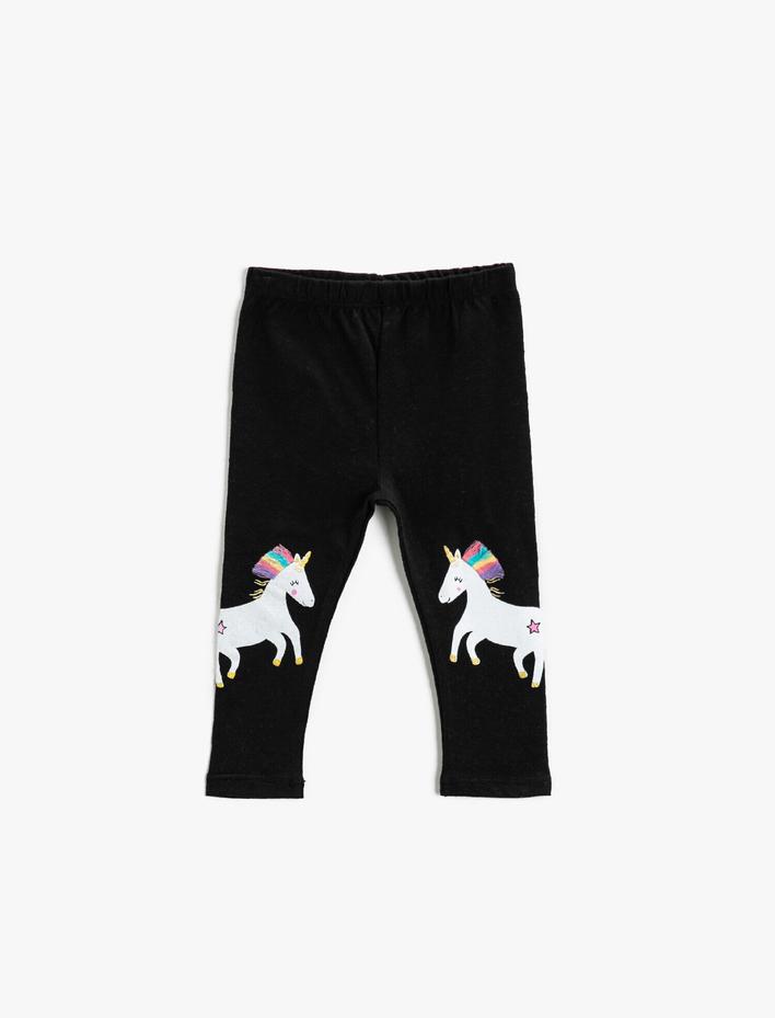 Kız Bebek Unicorn Baskılı Beli Lastikli Tayt