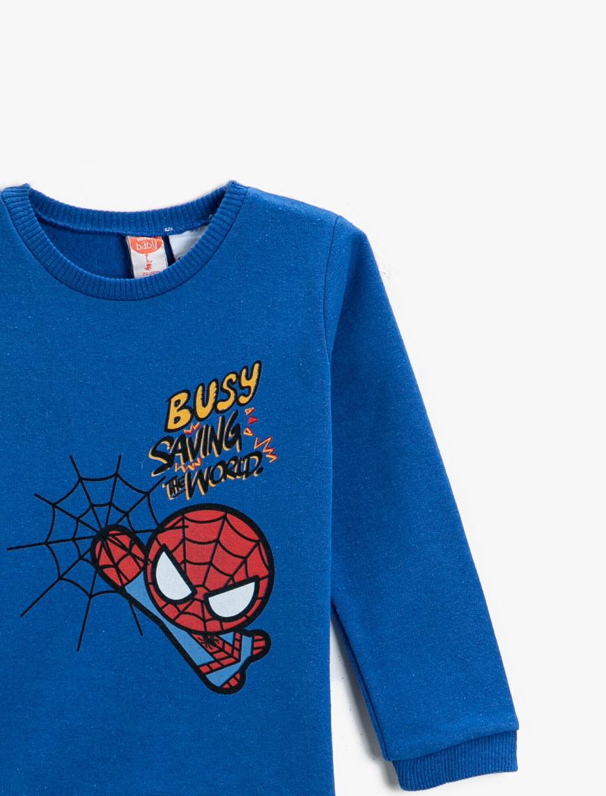  Erkek Bebek Spiderman Baskılı Sweatshirt Bisiklet Yaka Lisanslı