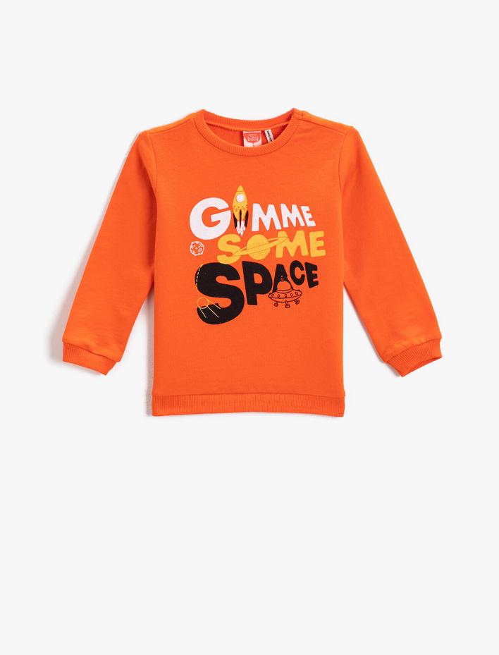 Erkek Bebek Baskılı Sweatshirt Bisiklet Yaka Pamuklu