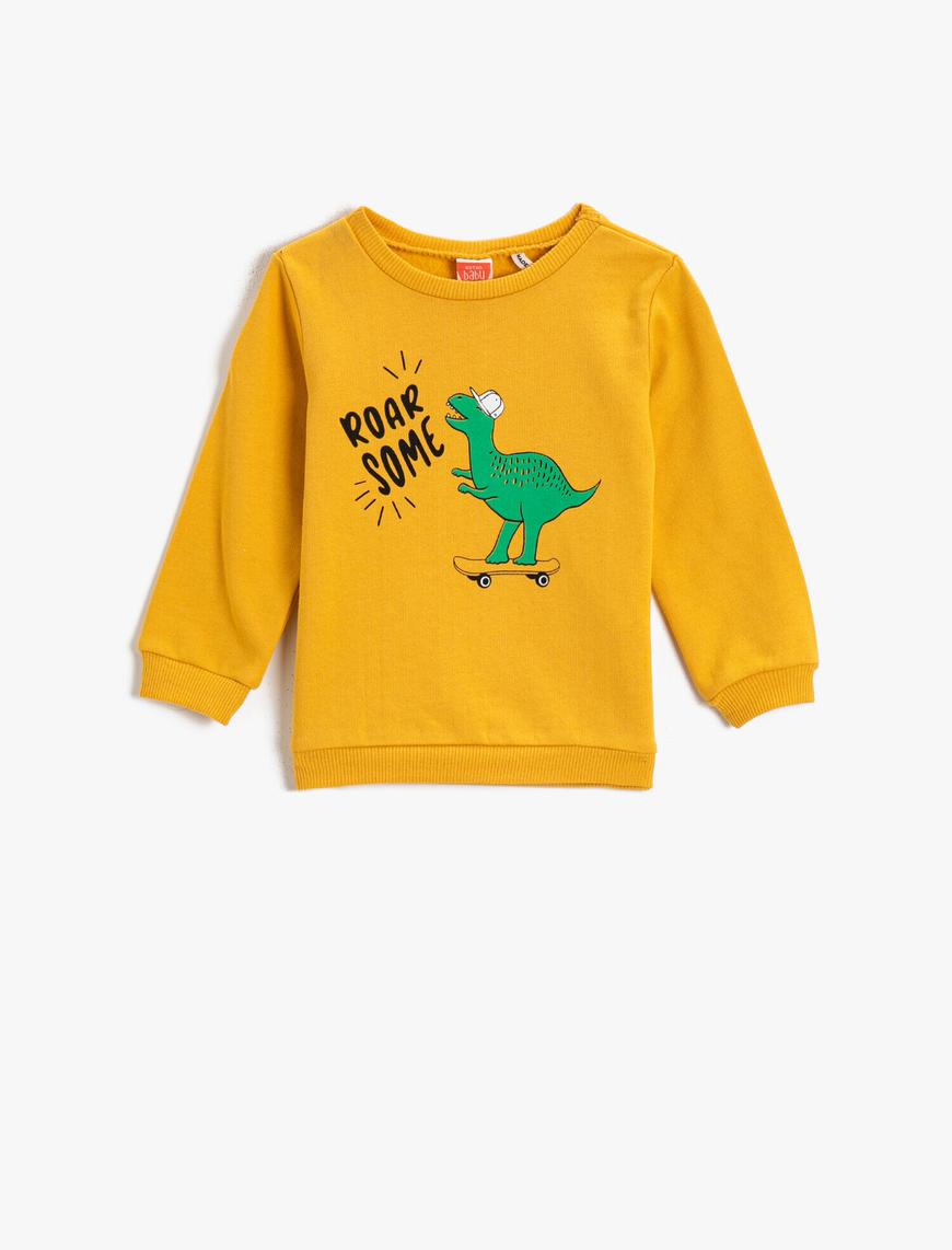  Erkek Bebek Dinozor Baskılı Sweatshirt Pamuklu