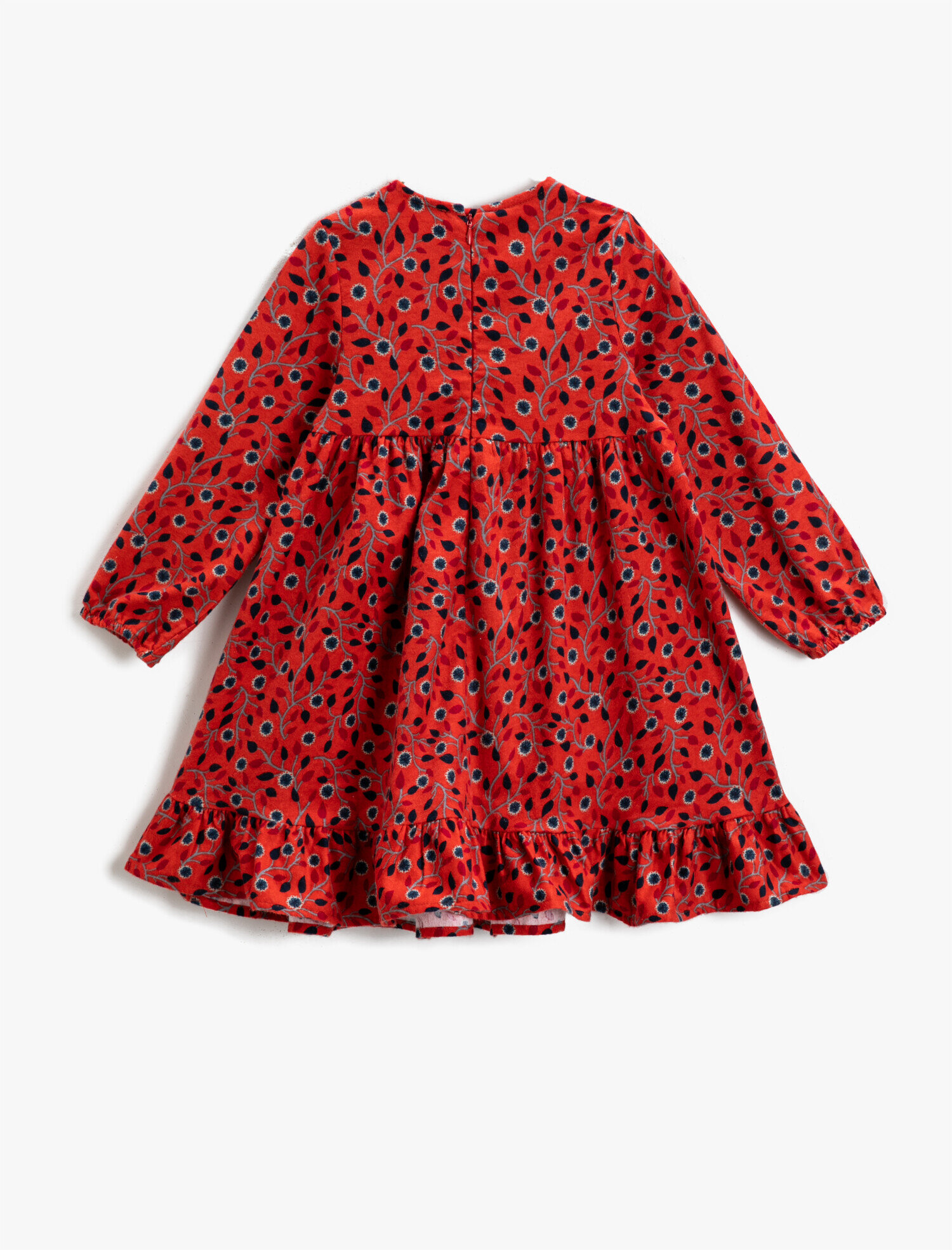  Kız Çocuk Çiçekli Büzgülü Uzun Kollu Elbise Pamuklu Bisiklet Yaka