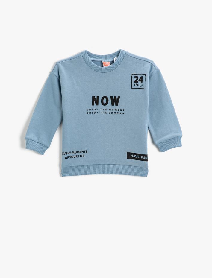 Erkek Bebek Baskılı Sweatshirt Bisiklet Yaka Pamuklu