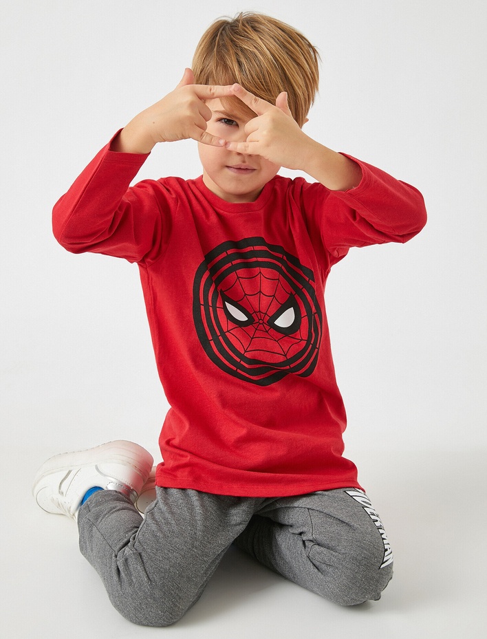 Erkek Çocuk Spiderman Lisanslı Baskılı Uzun Kollu Tişört Pamuklu
