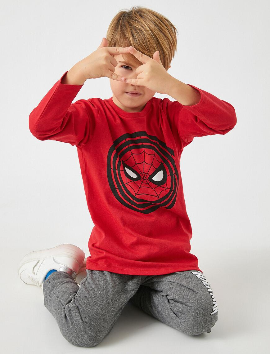  Erkek Çocuk Spiderman Lisanslı Baskılı Uzun Kollu Tişört Pamuklu