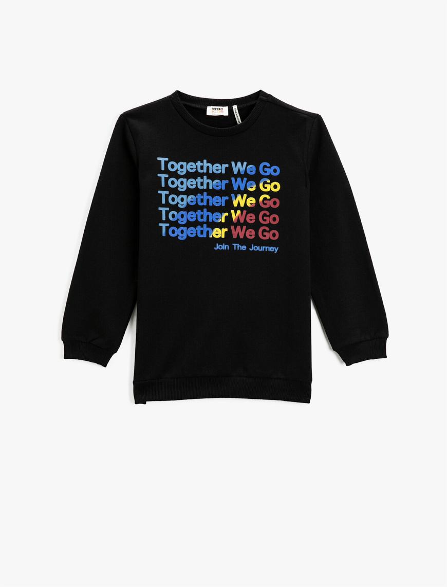  Erkek Çocuk Slogan Baskılı Sweashirt Bisiklet Yaka