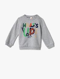 Baskılı Sweatshirt Bisiklet Yaka