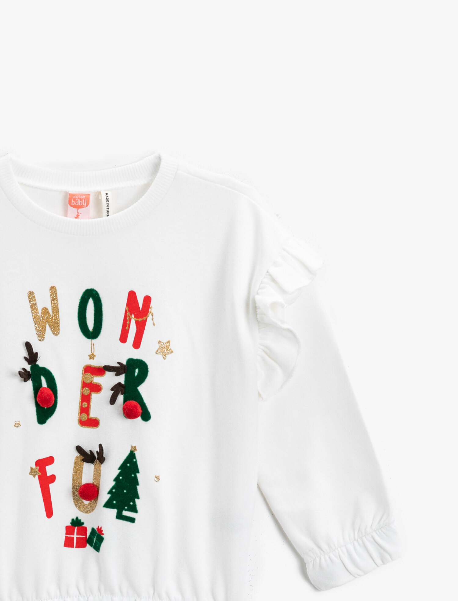  Kız Bebek Baskılı Sweatshirt Fırfır Detaylı Pamuklu