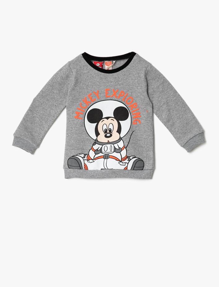 Erkek Bebek Mickey Mouse Baskılı Bisiklet Yaka Sweatshirt Lisanslı