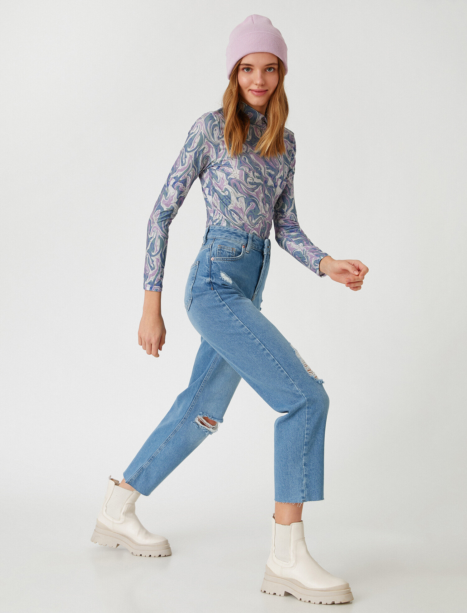   Yüksek Bel Bol Paça Kot Pantolon