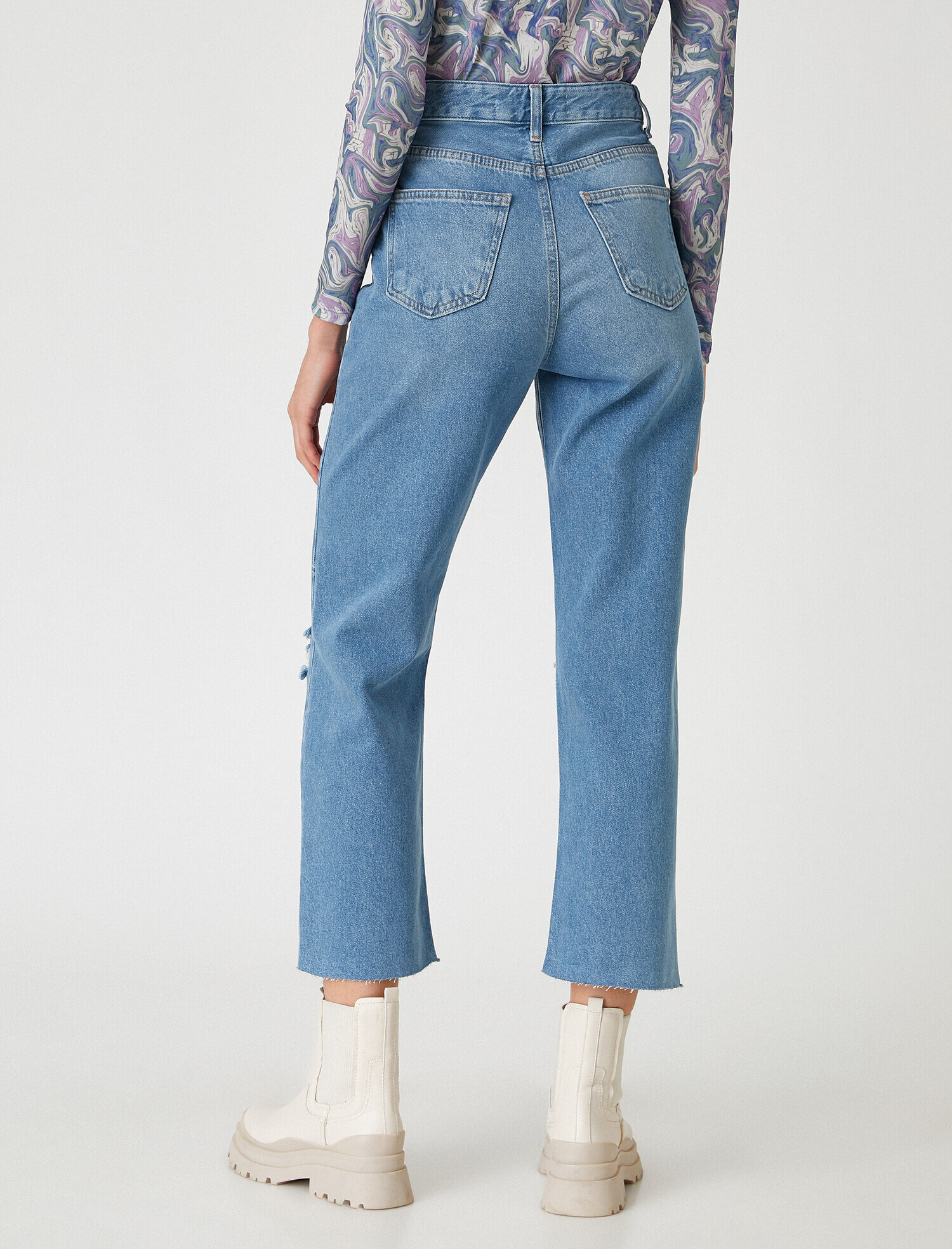   Yüksek Bel Bol Paça Kot Pantolon