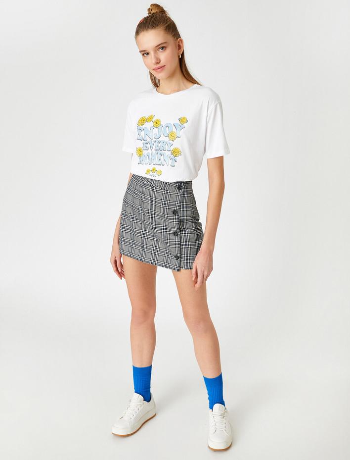  Bisiklet Yaka Kısa Kollu Baskılı Tişört