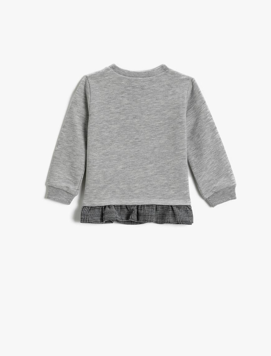  Kız Bebek Baskılı Sweatshirt Bisiklet Yaka Fırfır Detaylı