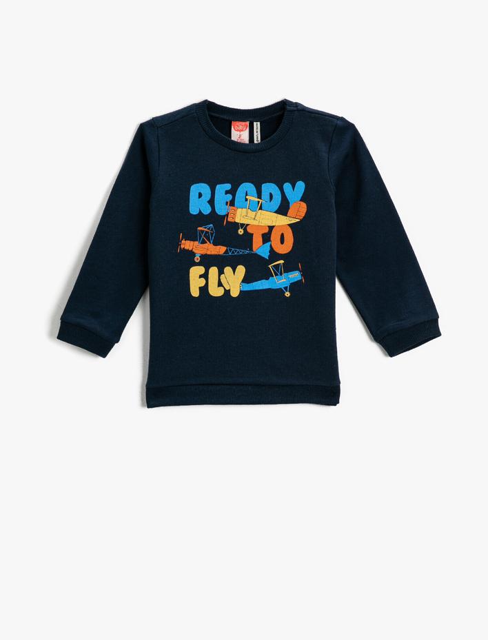 Erkek Bebek Baskılı Sweatshirt Bisiklet Yaka Pamuklu