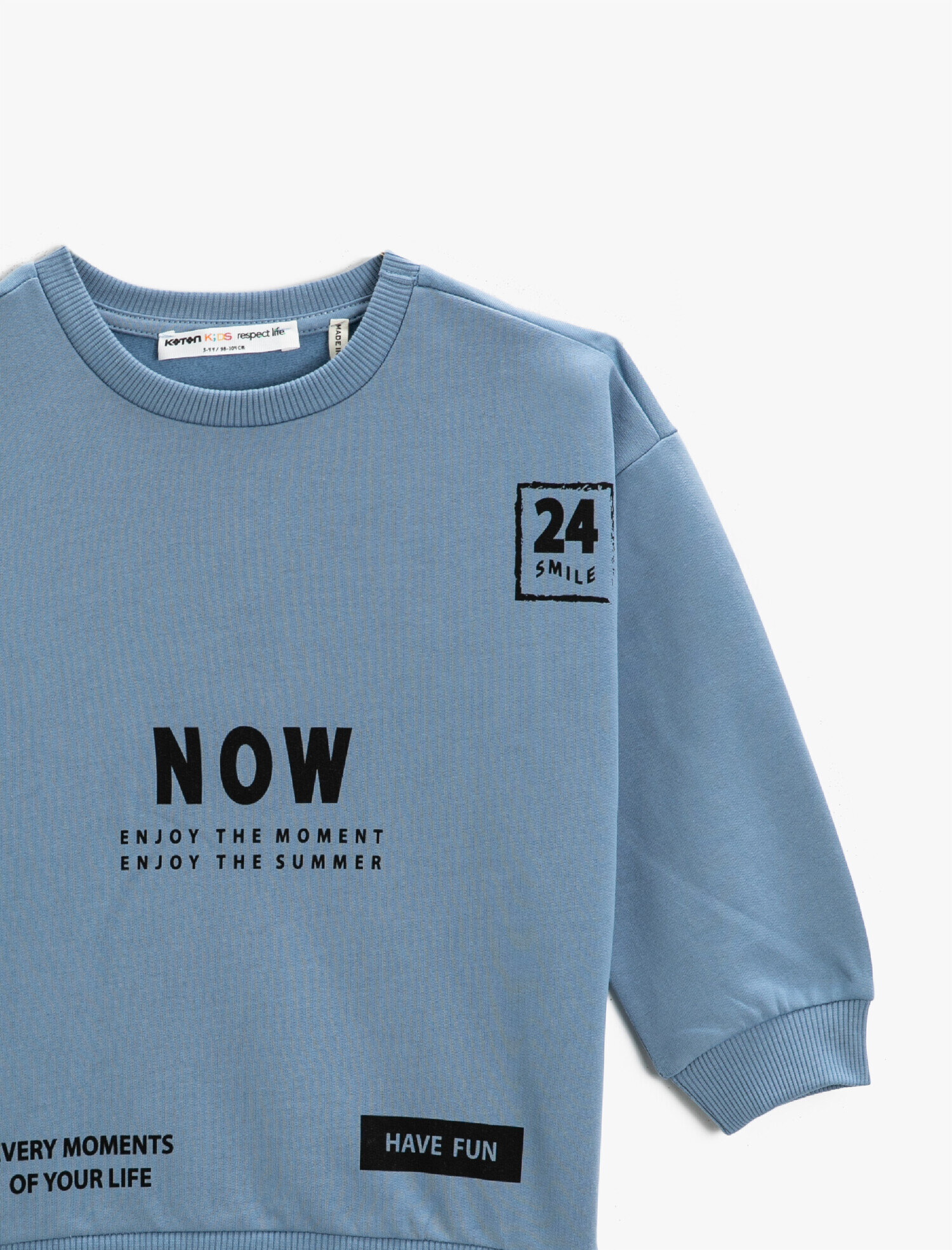  Erkek Çocuk Slogan Baskılı Uzun Kollu Sweatshirt Pamuklu