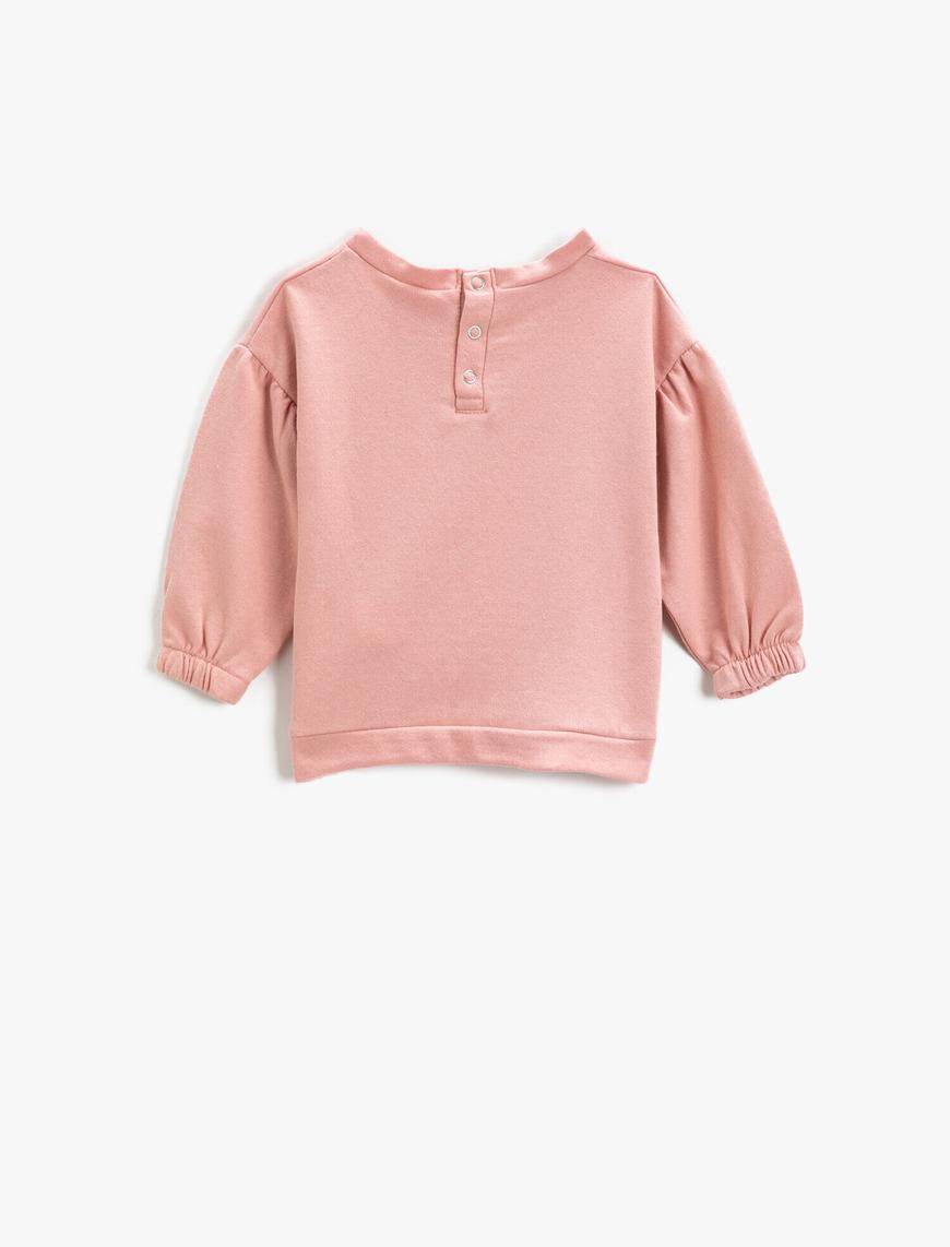  Kız Bebek Tavşan Baskılı Tül Detaylı Sweatshirt Bisiklet Yaka Pamuklu