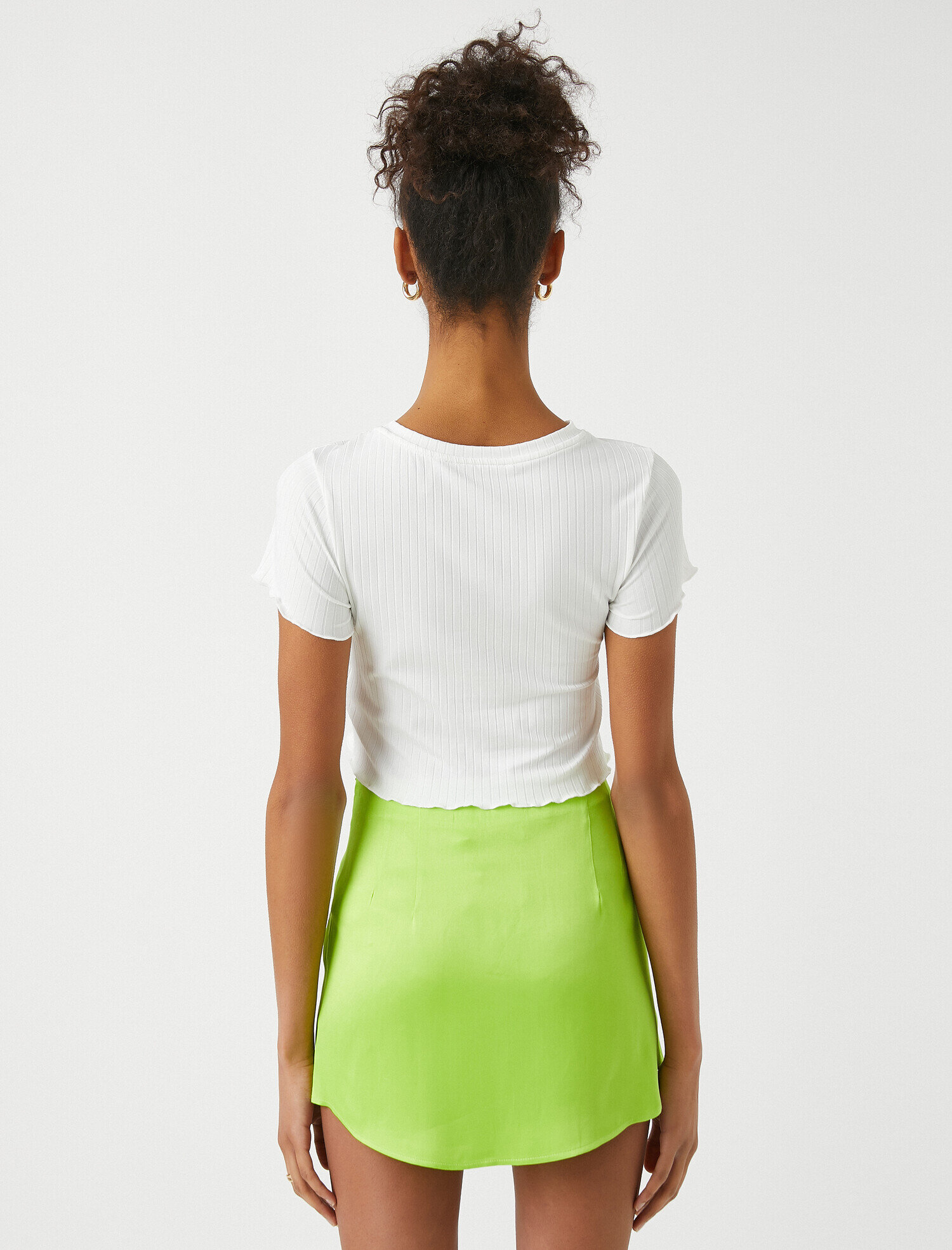   Crop Tişört Bisiklet Yaka Kısa Kollu Ribana