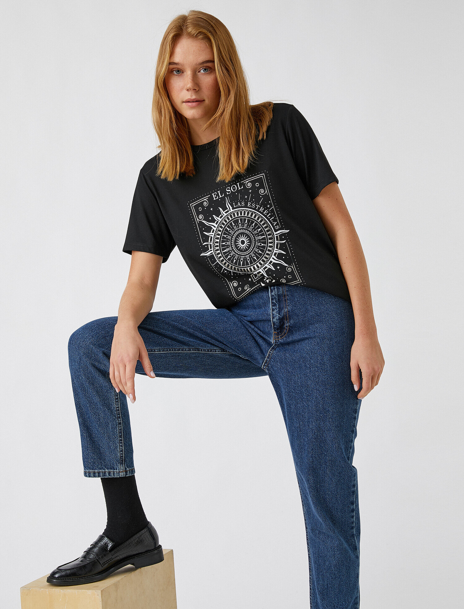   Bisiklet Yaka Baskılı Kısa Kollu Tişört