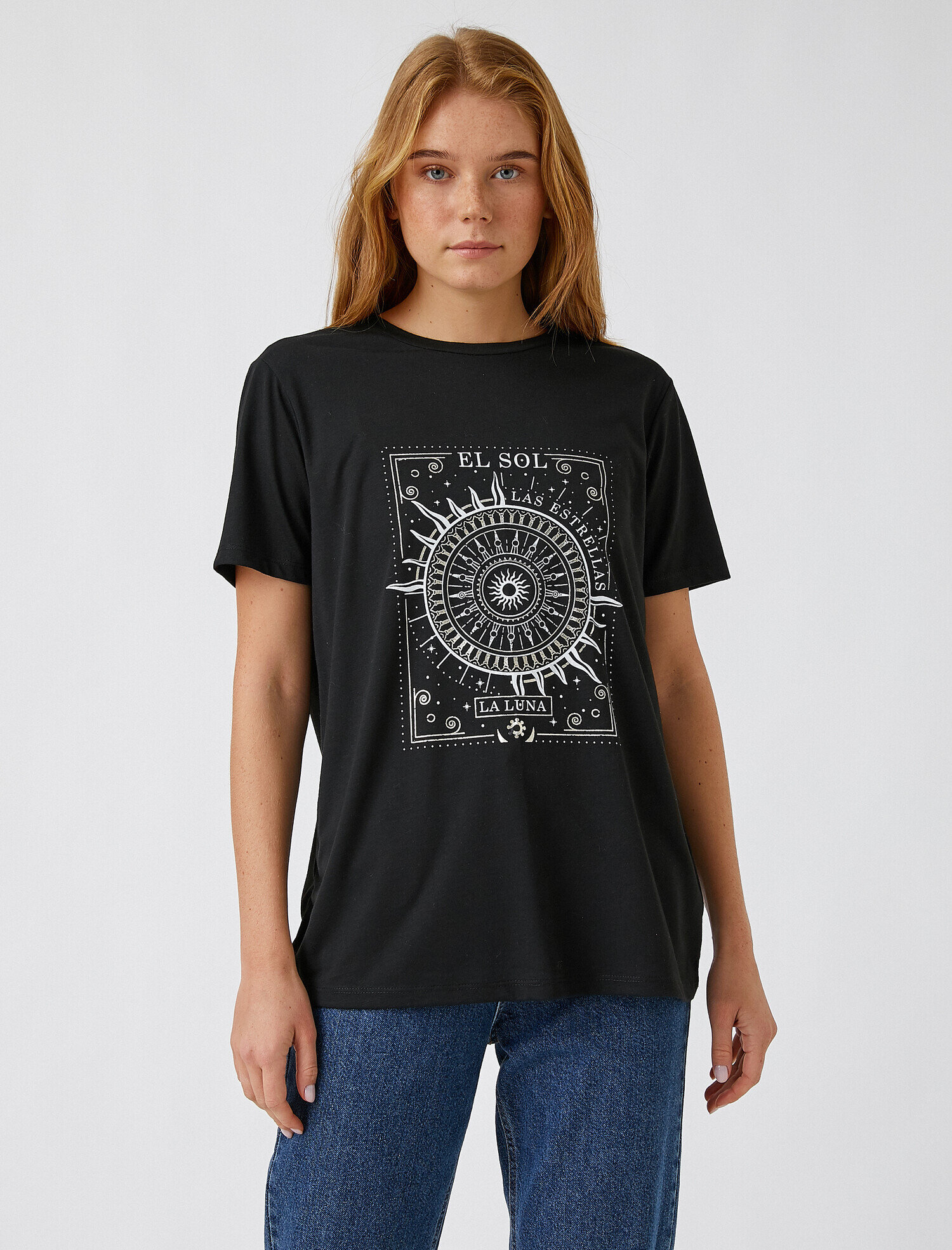   Bisiklet Yaka Baskılı Kısa Kollu Tişört