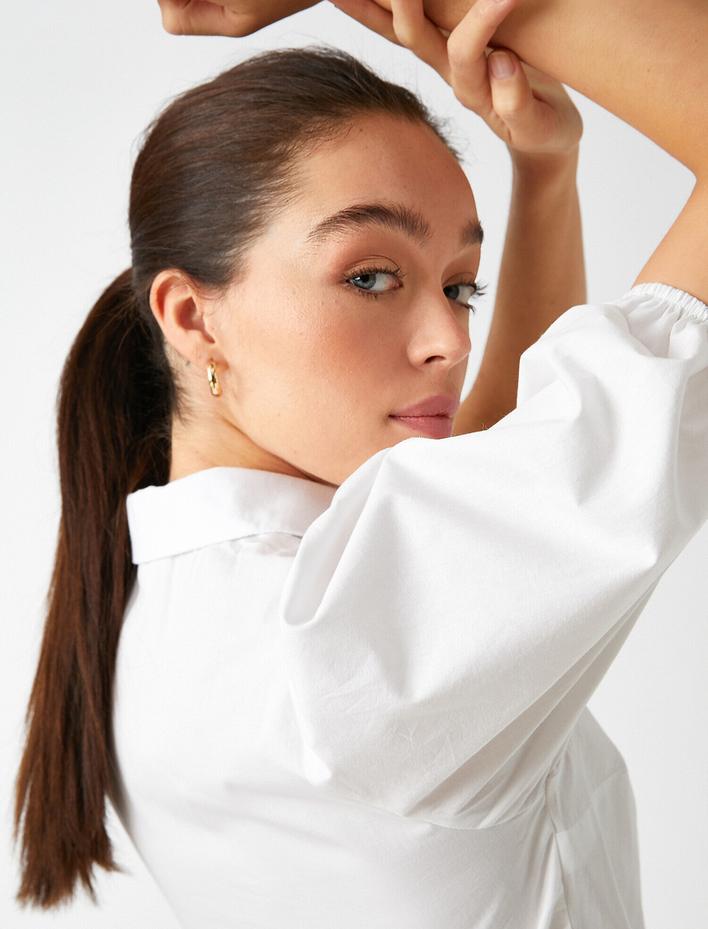  Balon Kollu Pamuklu Bluz