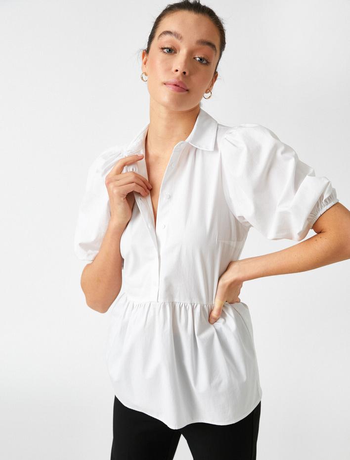  Balon Kollu Pamuklu Bluz