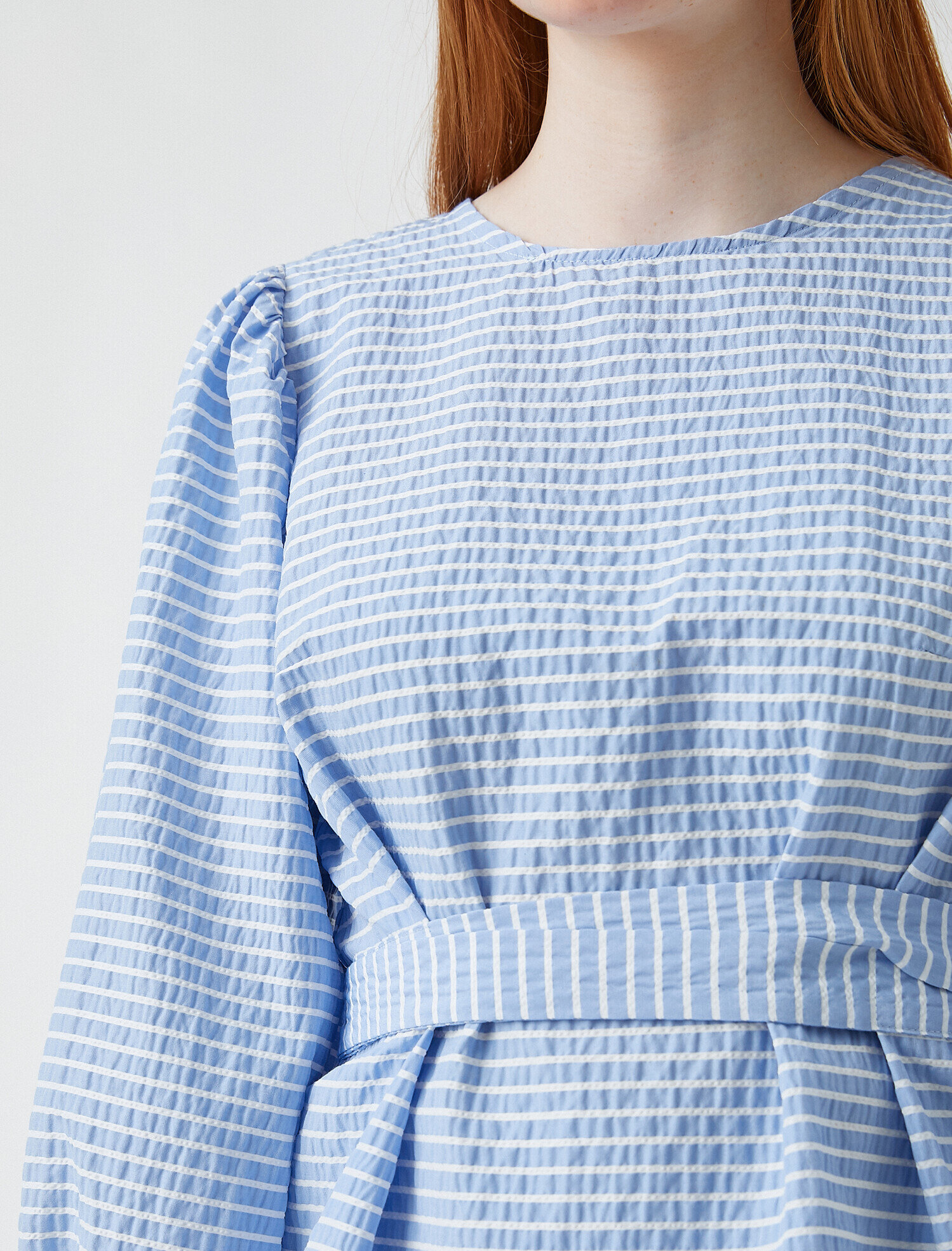   Balon Kollu Çizgili Bluz