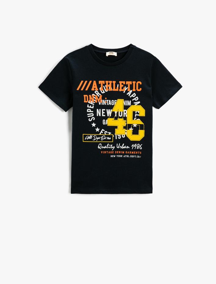 Erkek Çocuk Baskılı Kısa Kollu Tişört Pamuklu Bisiklet Yaka