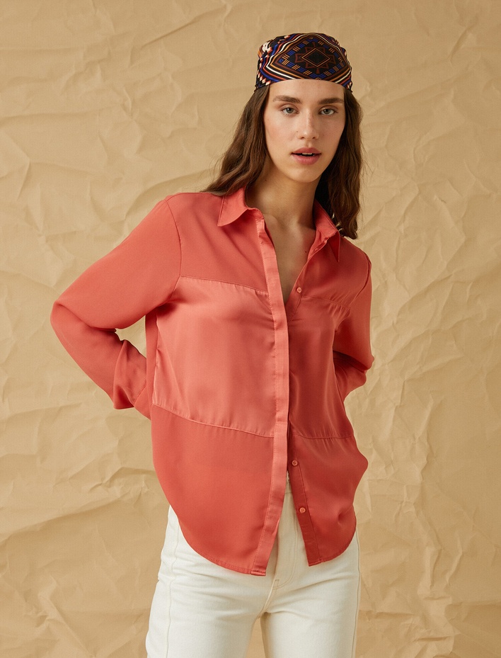  Uzun Kollu Saten Gömlek