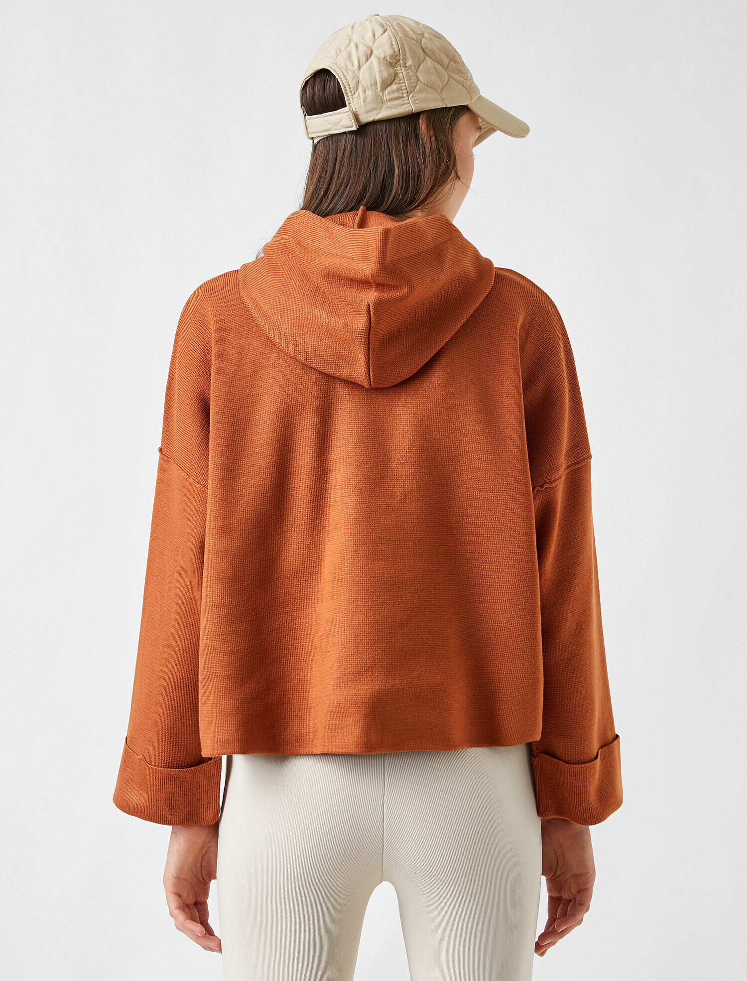   Kapüşonlu Kanguru Cepli Triko Kazak Kaşmir Dokulu