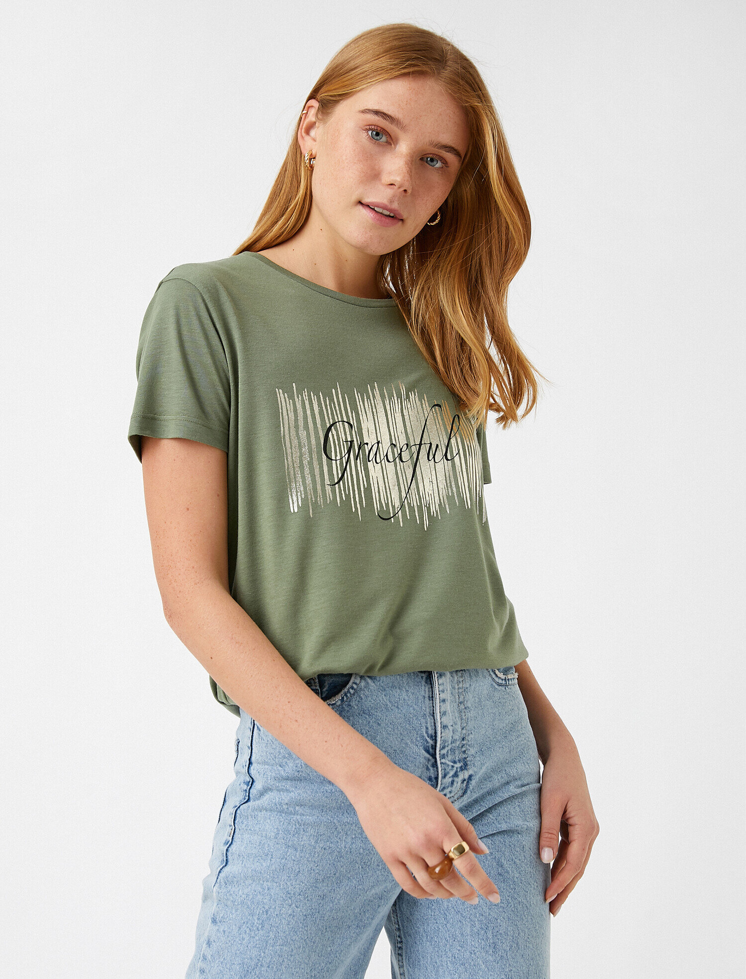   Bisiklet Yaka Kısa Kollu Baskılı Tişört