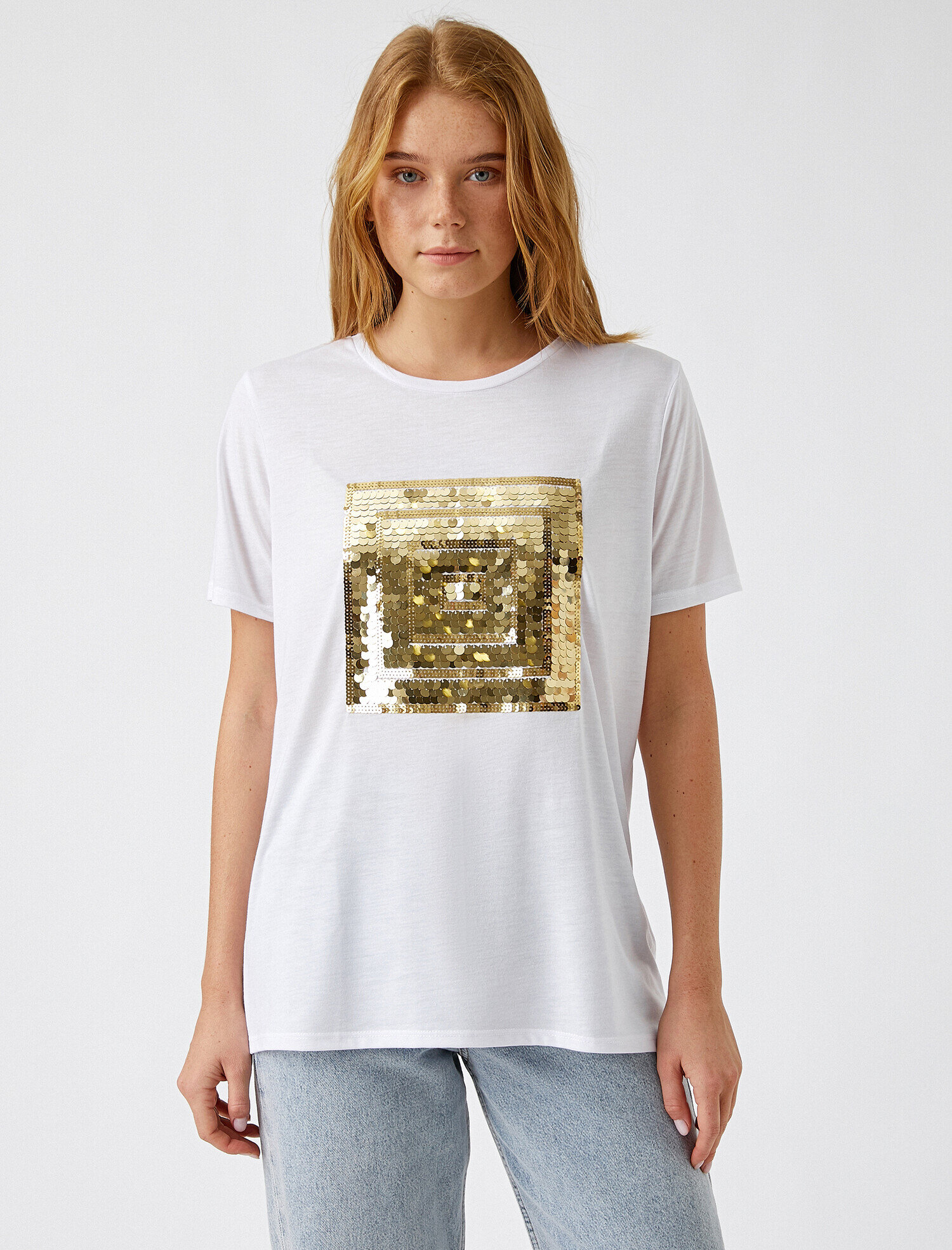   Payetli Kısa Kollu Tişört