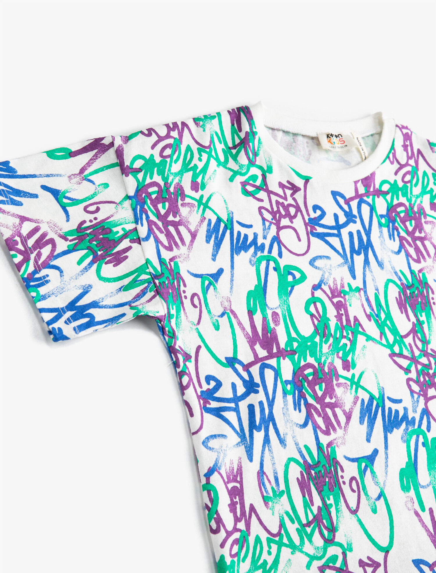  Erkek Çocuk Grafiti Baskılı Kısa Kollu Tişört Pamuklu