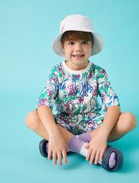 Grafiti Baskılı Kısa Kollu Tişört Pamuklu