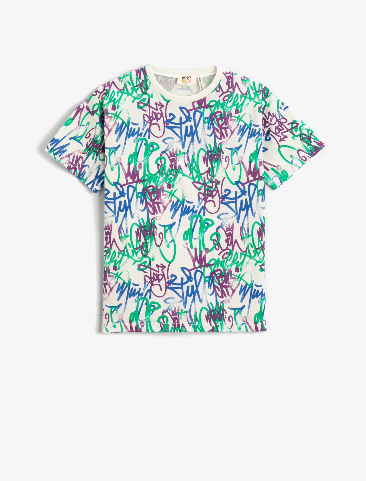  Erkek Çocuk Grafiti Baskılı Kısa Kollu Tişört Pamuklu