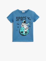 Astronot Baskılı Kısa Kollu Tişört Pamuklu