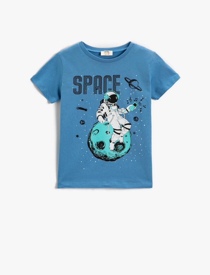 Erkek Çocuk Astronot Baskılı Kısa Kollu Tişört Pamuklu