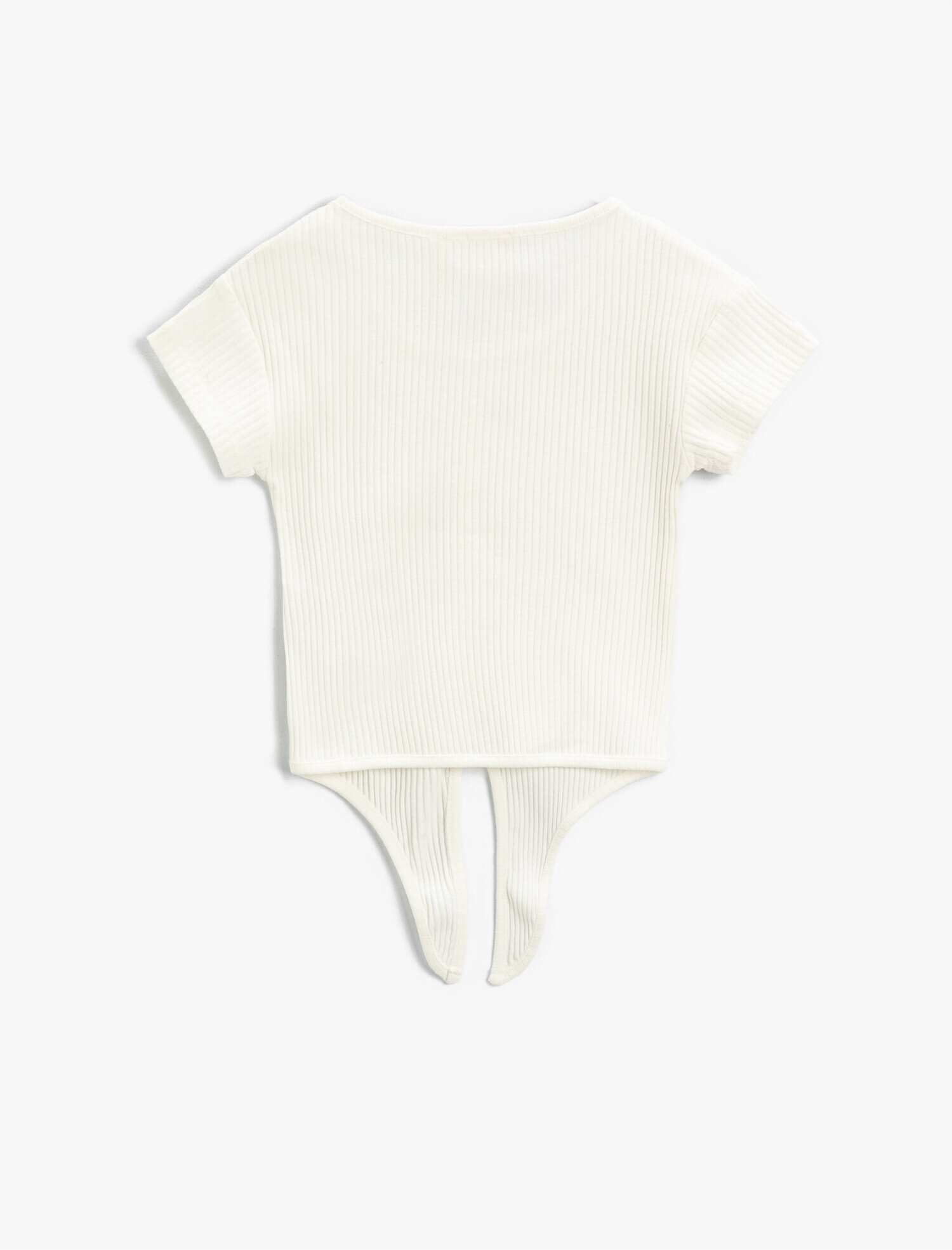  Kız Çocuk Bağlama Detaylı Dokulu Kısa Kollu Tişört Pamuklu