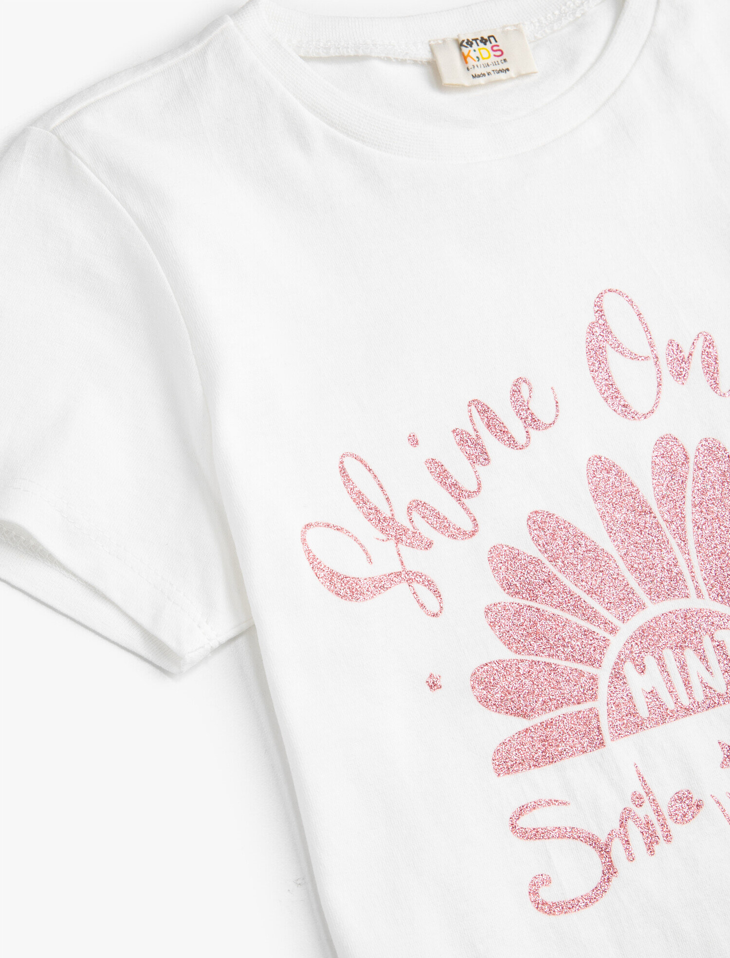  Kız Çocuk Slogan Baskılı Kısa Kollu Tişört Pamuklu