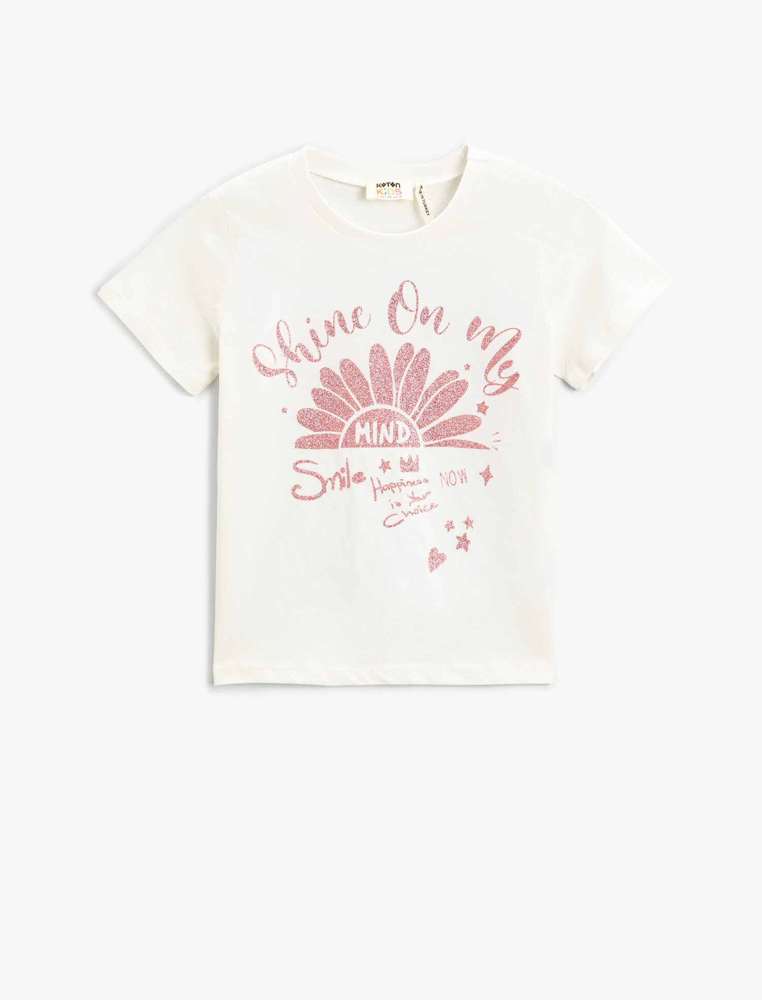 Kız Çocuk Slogan Baskılı Kısa Kollu Tişört Pamuklu
