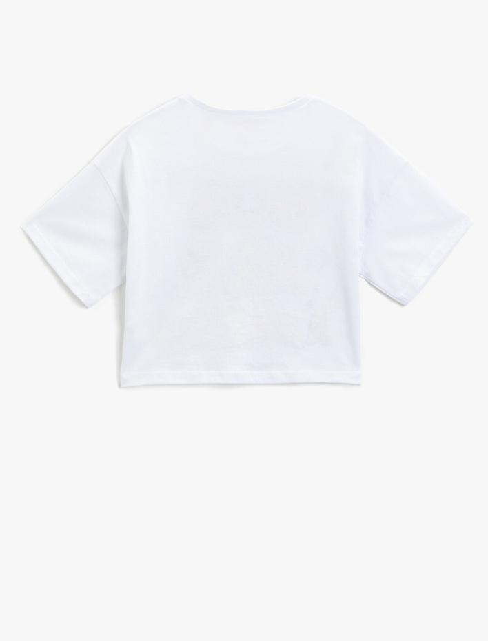 Kız Çocuk Slogan Baskılı Kısa Kollu Tişört Pamuklu