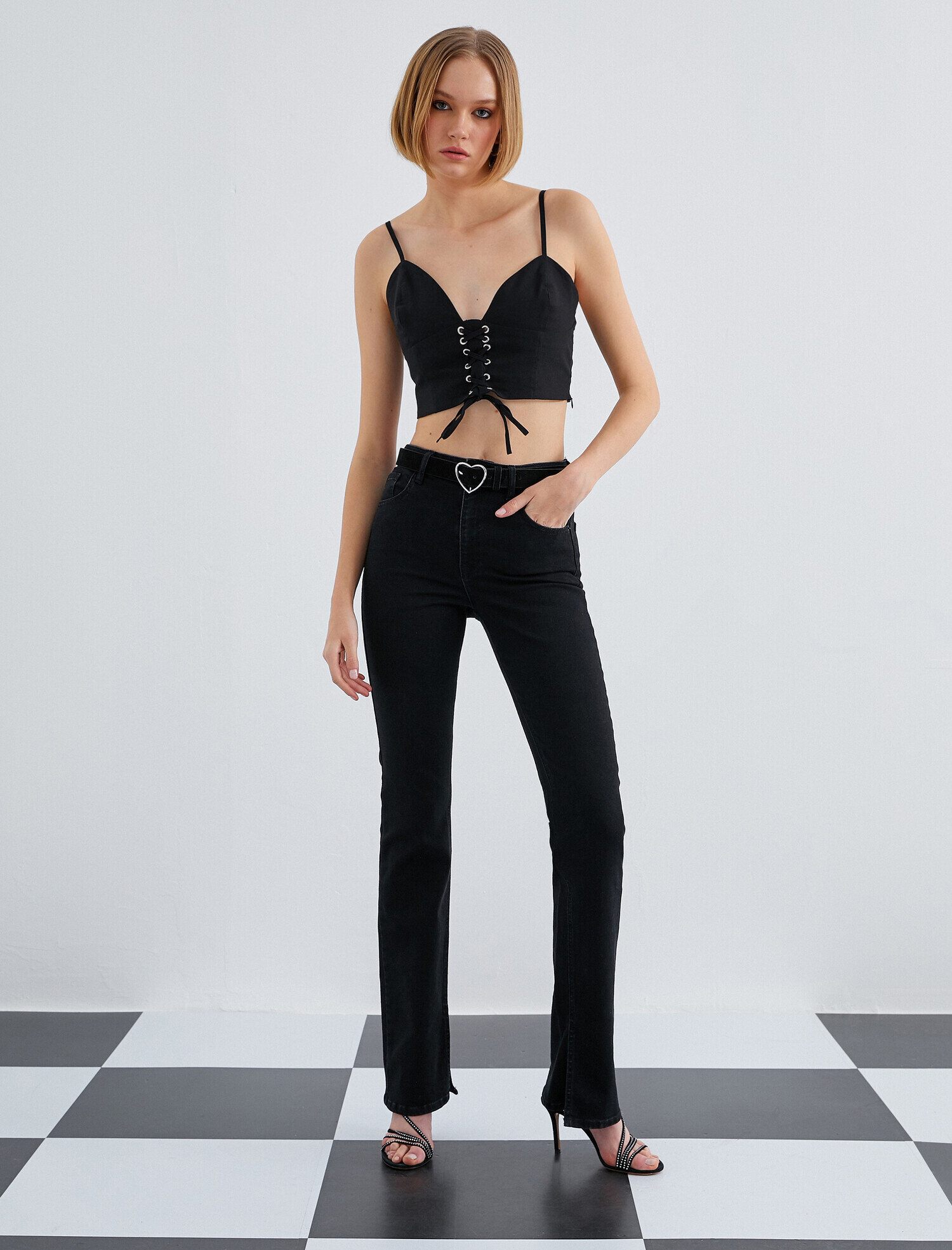   Yüksek Bel Kot Pantolon  - Slim Flare Jean